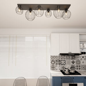 Plafoniera Minimal Industrial Geb 6 Luci Lineari Nera