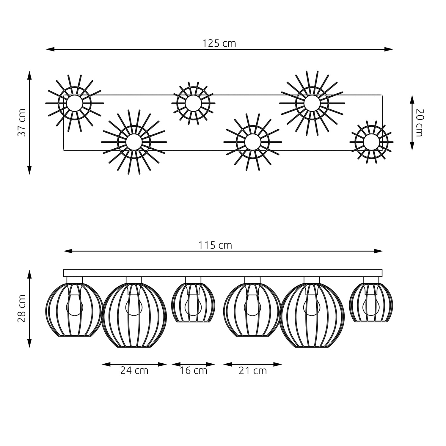 Plafoniera Minimal Industrial Geb 6 Luci Lineari Nera