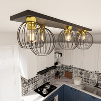 Plafoniera Minimal Industrial Geb 6 Luci Lineari Nera E Oro