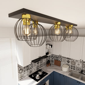 Plafoniera Minimal Industrial Geb 6 Luci Lineari Nera E Oro