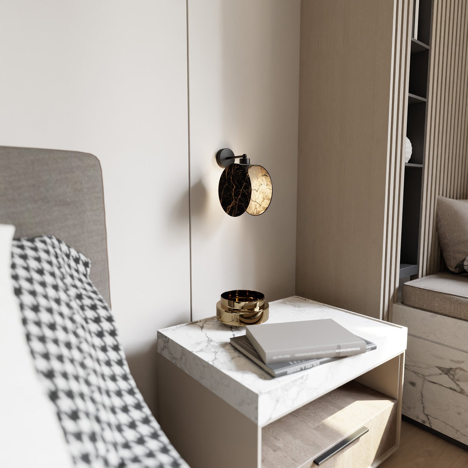 Applique 1 Luce Moderna Nut In Acciaio Effetto Marmo Nero