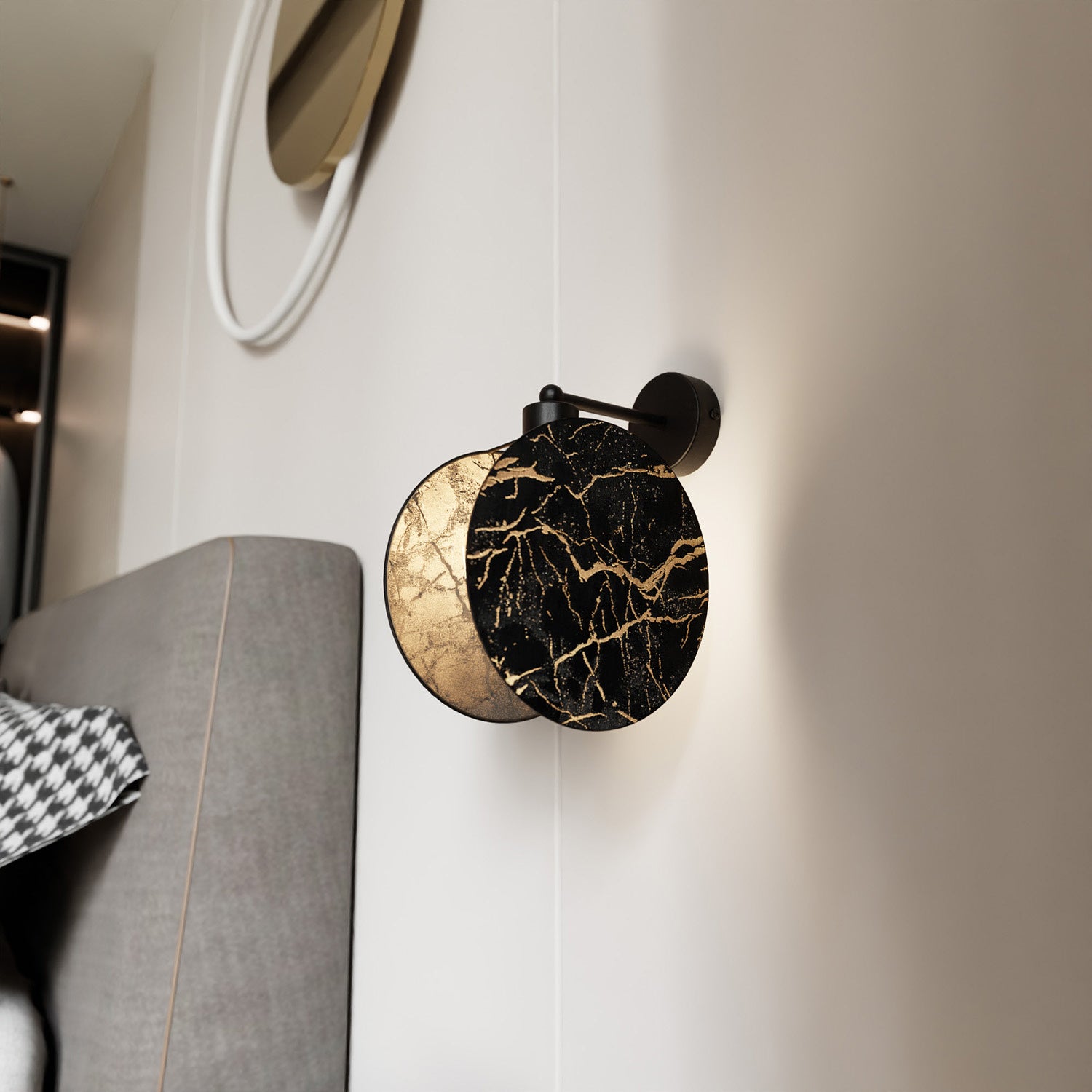 Applique 1 Luce Moderna Nut In Acciaio Effetto Marmo Nero