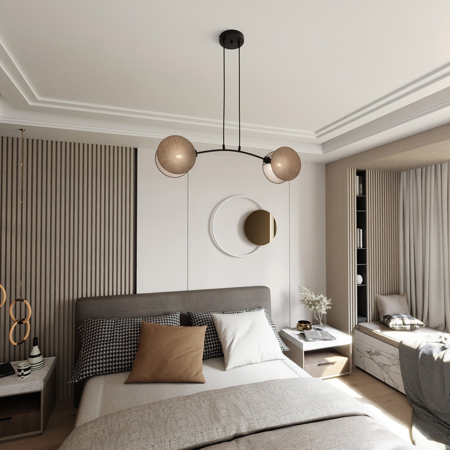 Lampada A Sospensione 2 Luci Moderna Nut In Acciaio Effetto Naturale