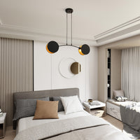 Lampada A Sospensione 2 Luci Moderna Nut In Acciaio Nero E Oro