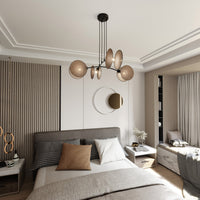 Lampada A Sospensione 4 Luci Moderna Nut In Acciaio Effetto Naturale