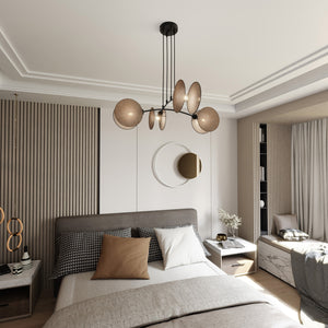 Lampada A Sospensione 4 Luci Moderna Nut In Acciaio Effetto Naturale