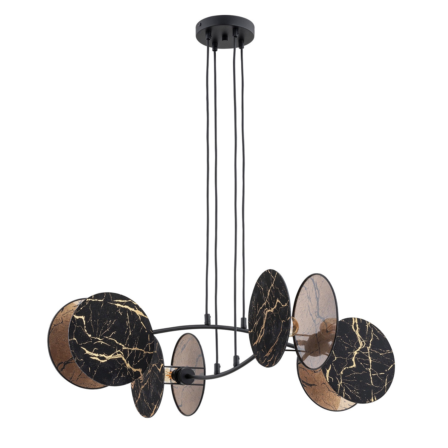 Lampada A Sospensione 4 Luci Moderna Nut In Acciaio Effetto Marmo Nero