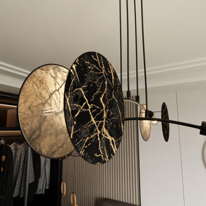 Lampada A Sospensione 4 Luci Moderna Nut In Acciaio Effetto Marmo Nero