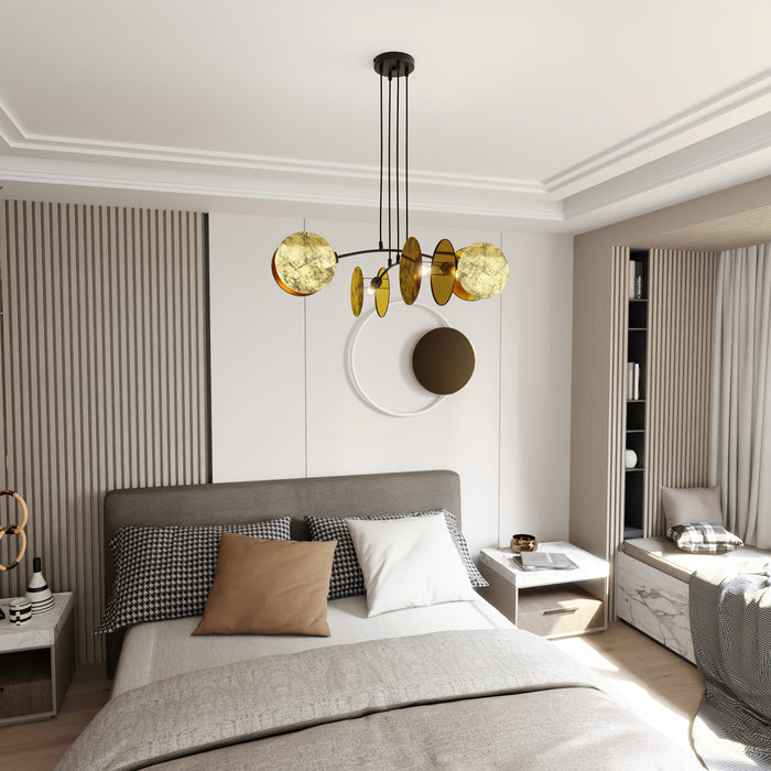 Lampada A Sospensione 4 Luci Moderna Nut In Acciaio Effetto Marmo Bianco