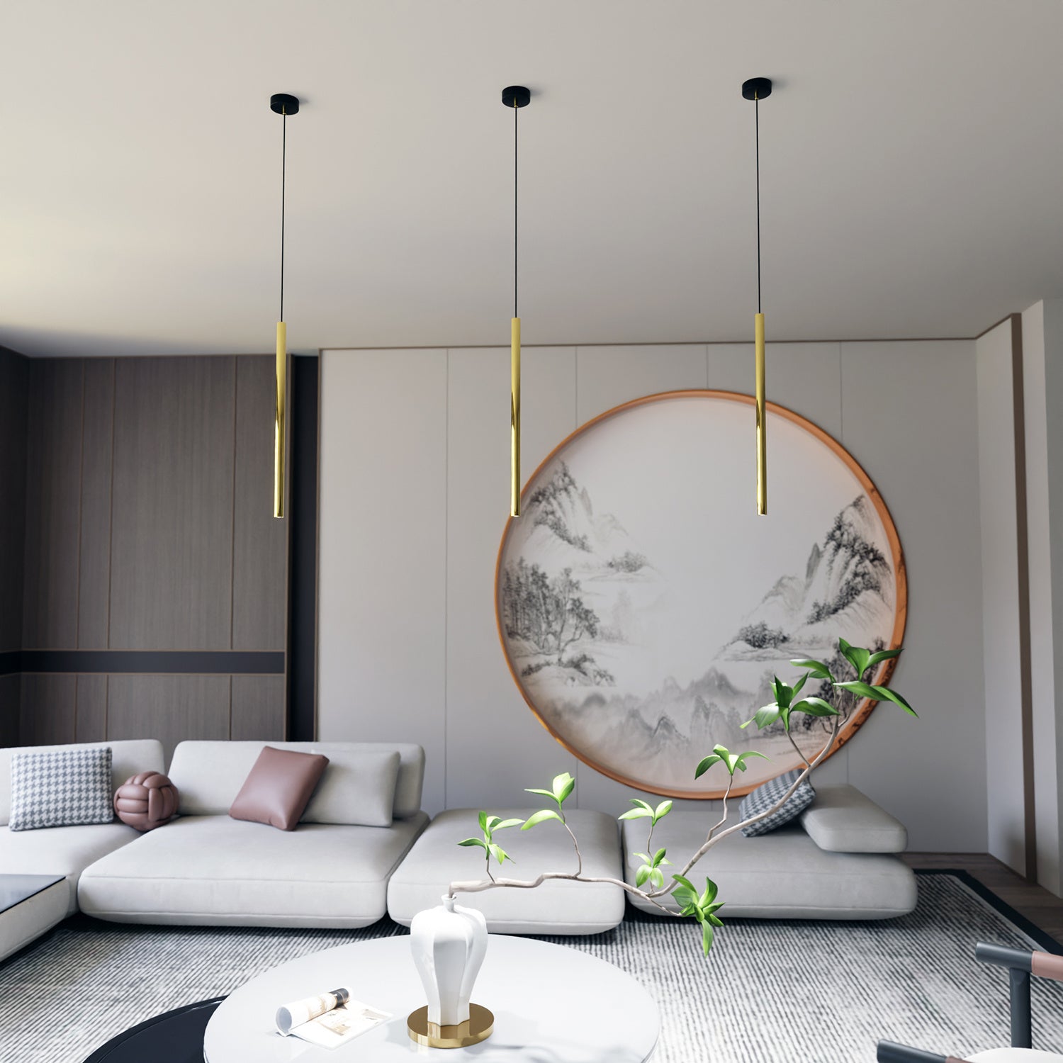 Sospensione Contemporanea In Acciaio 1 Luce Shu Nero E Oro