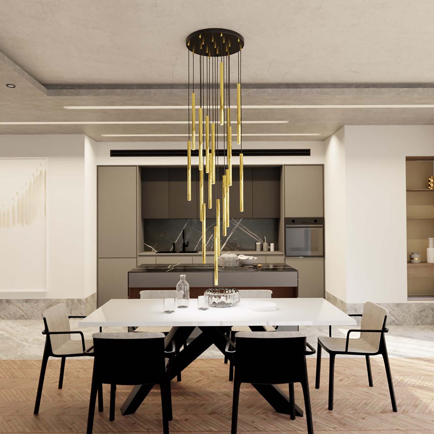 Lampadario Moderno Shu Acciaio Nero 17 Luci G9 Ip20