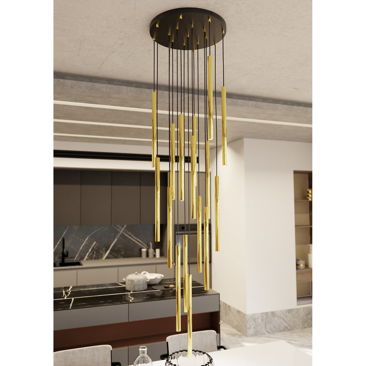 Lampadario Moderno Shu Acciaio Nero 17 Luci G9 Ip20