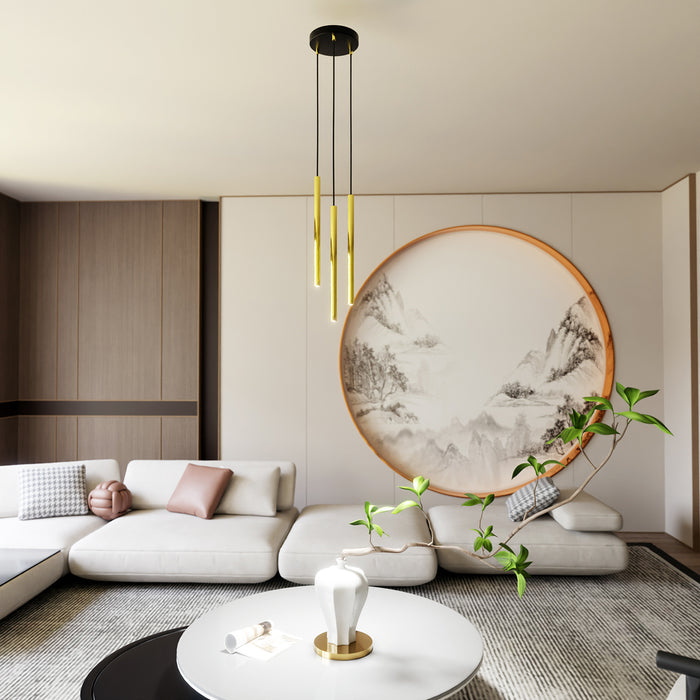 Sospensione Contemporanea In Acciaio 3 Luci Shu Nero E Oro