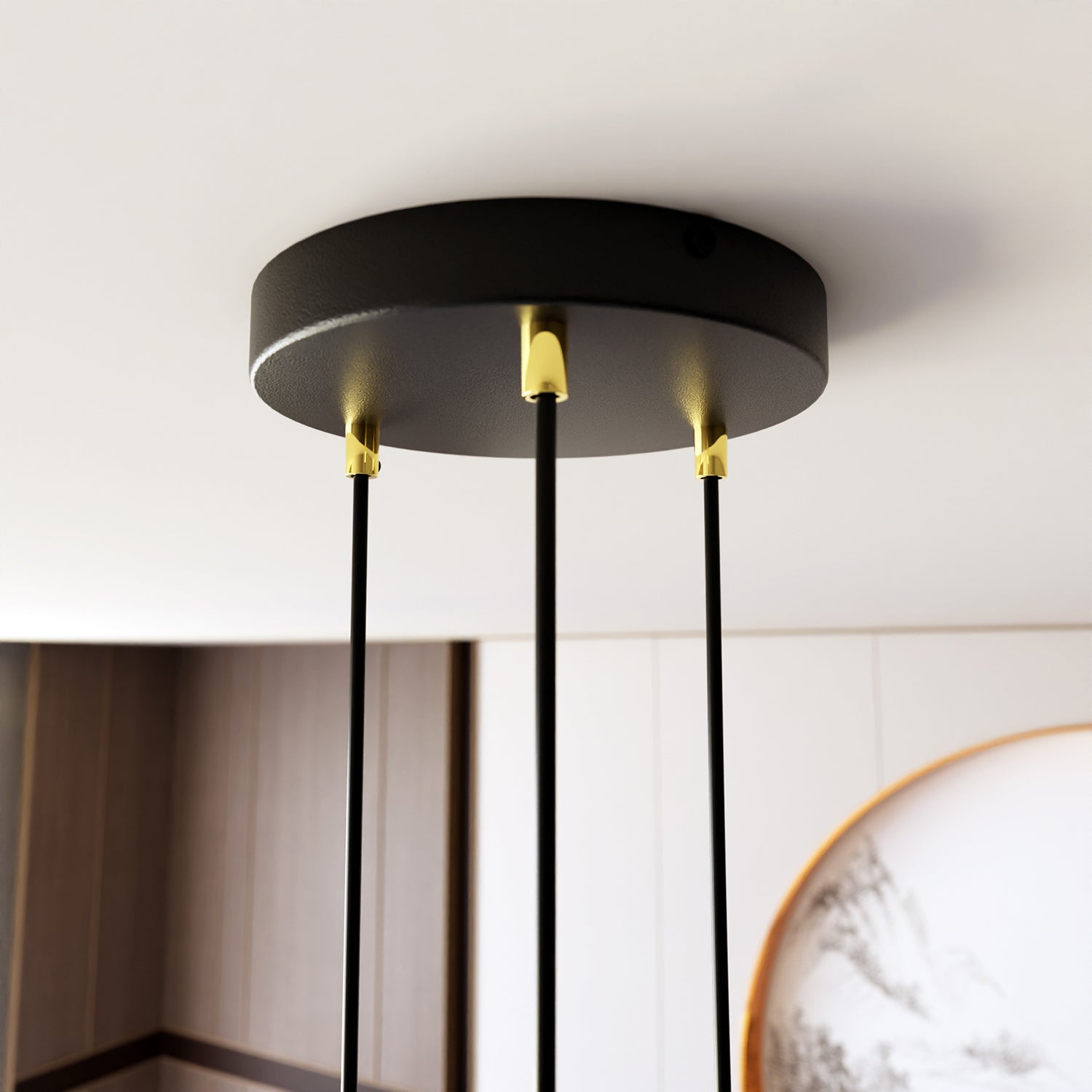 Sospensione Contemporanea In Acciaio 3 Luci Shu Nero E Oro