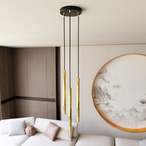 Sospensione Contemporanea In Acciaio 3 Luci Shu Nero E Oro