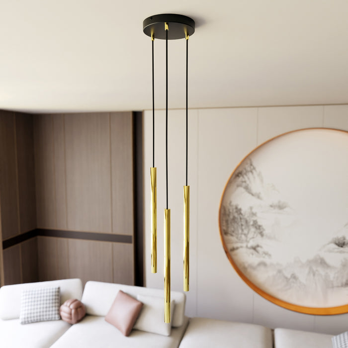 Sospensione Contemporanea In Acciaio 3 Luci Shu Nero E Oro