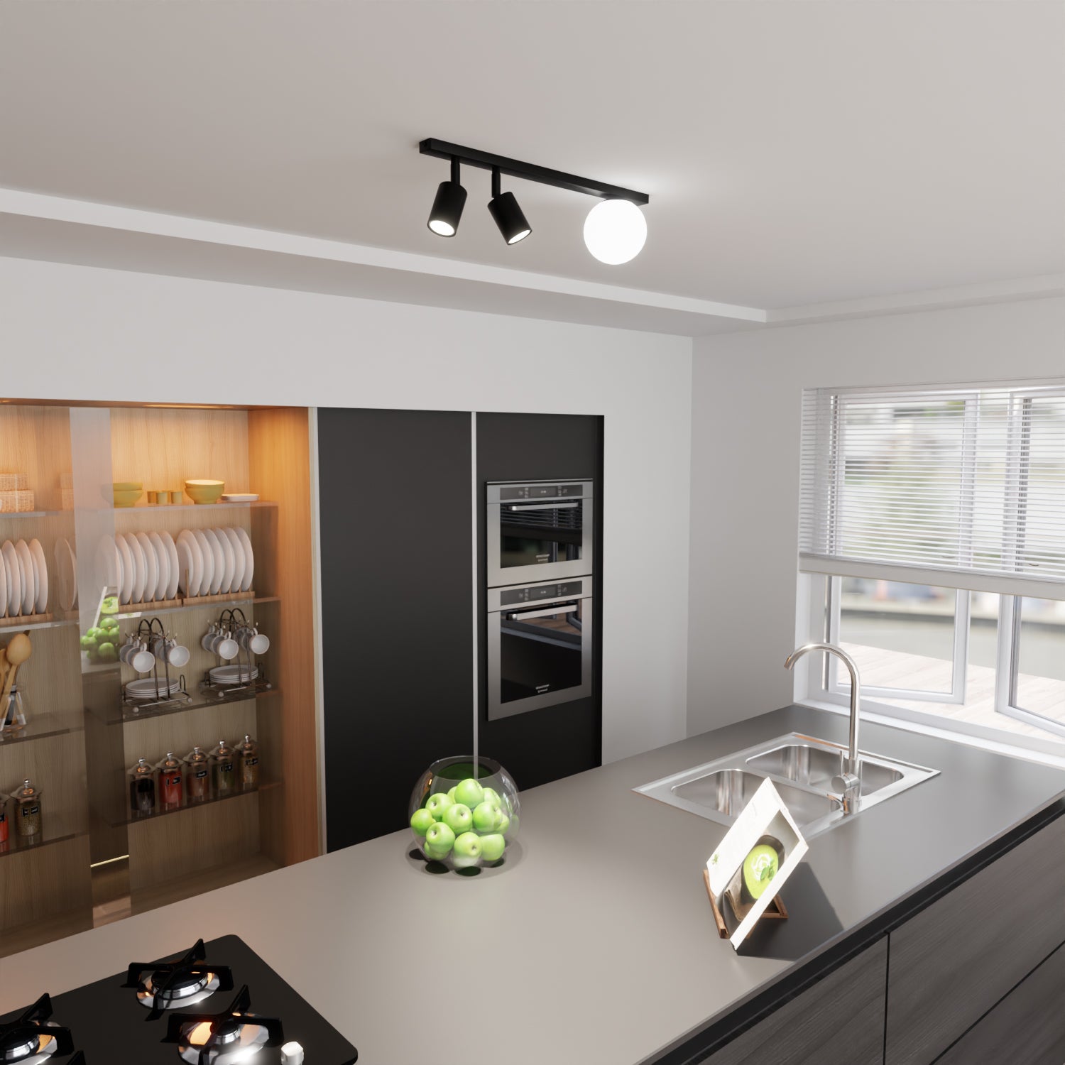 Plafoniera Minimal 3 Luci Sobek In Acciaio Nero E14+Gu10