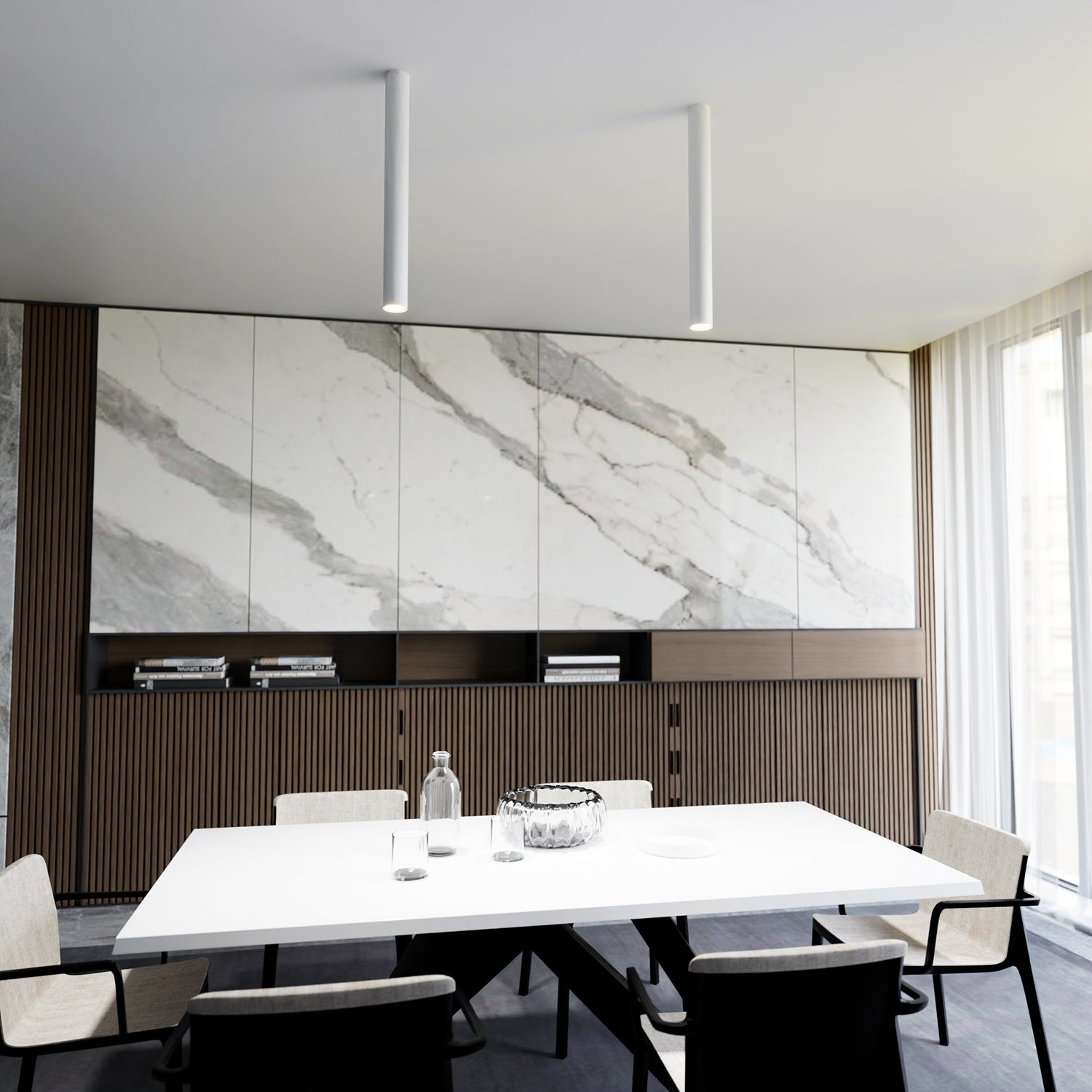 Plafoniera Moderna Faretto Marduk 1 Luce Acciaio Bianco 60 Cm