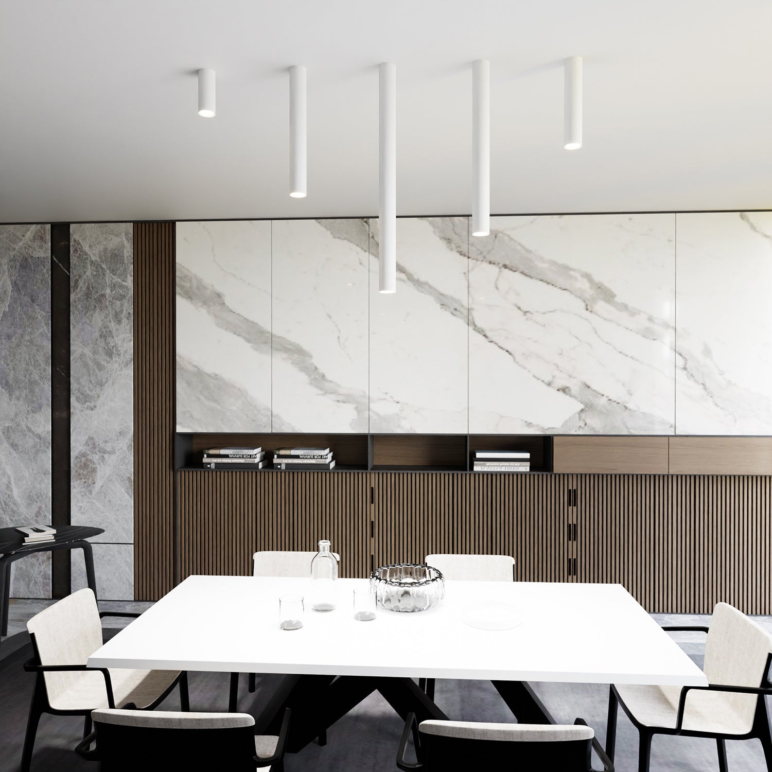 Plafoniera Moderna Faretto Marduk 1 Luce Acciaio Bianco 60 Cm