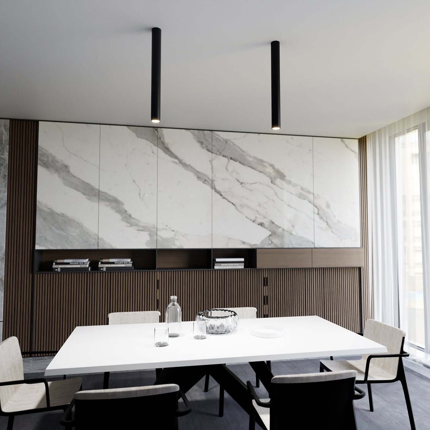 Plafoniera Moderna Faretto Marduk 1 Luce Acciaio Nero 60 Cm