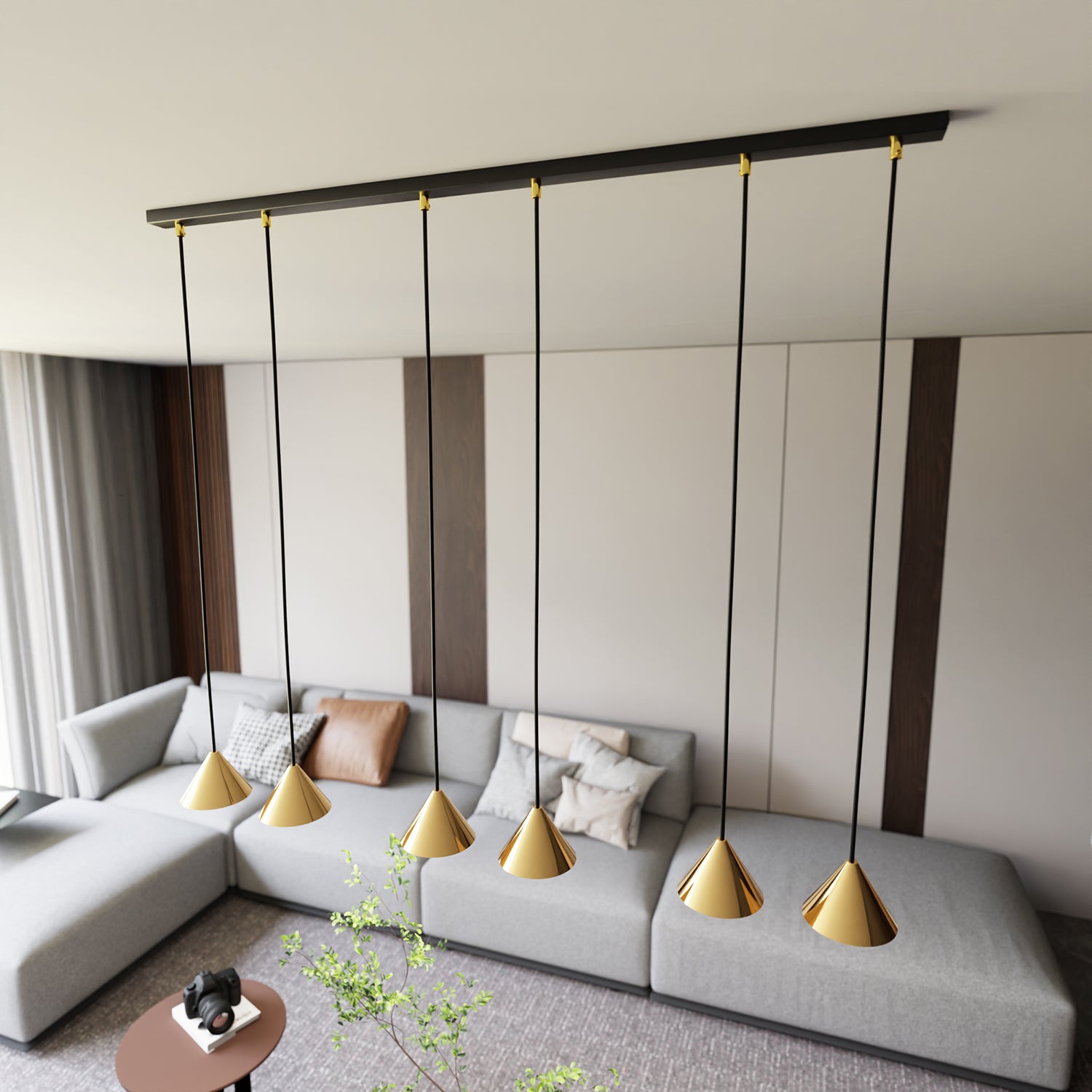 Sospensione Minimal Skadi 6 Luci In Acciaio Oro