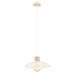 Sospensione Nordica Ishtar 1 Luce In Legno E Acciaio Bianco