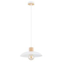 Sospensione Nordica Ishtar 1 Luce In Legno E Acciaio Bianco