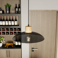 Sospensione Nordica Ishtar 1 Luce In Legno E Acciaio Nero