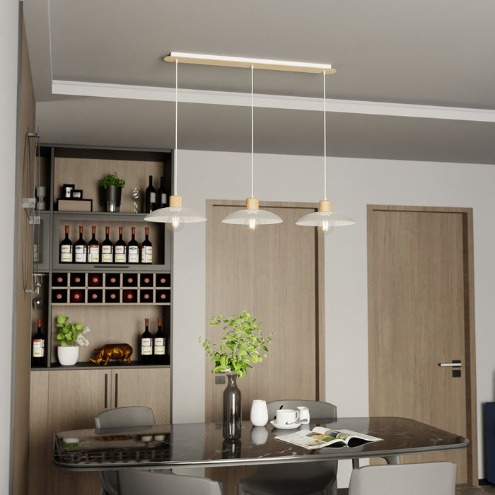 Sospensione Nordica Ishtar 3 Luci In Legno E Acciaio Bianco