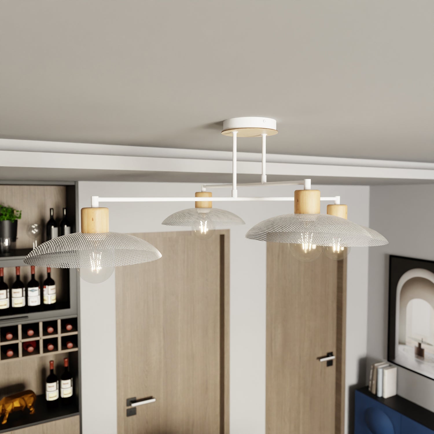 Lampadario Minimal Ishtar Acciaio Bianco 4 Luci E27 Ip20