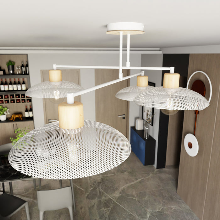 Lampadario Minimal Ishtar Acciaio Bianco 4 Luci E27 Ip20