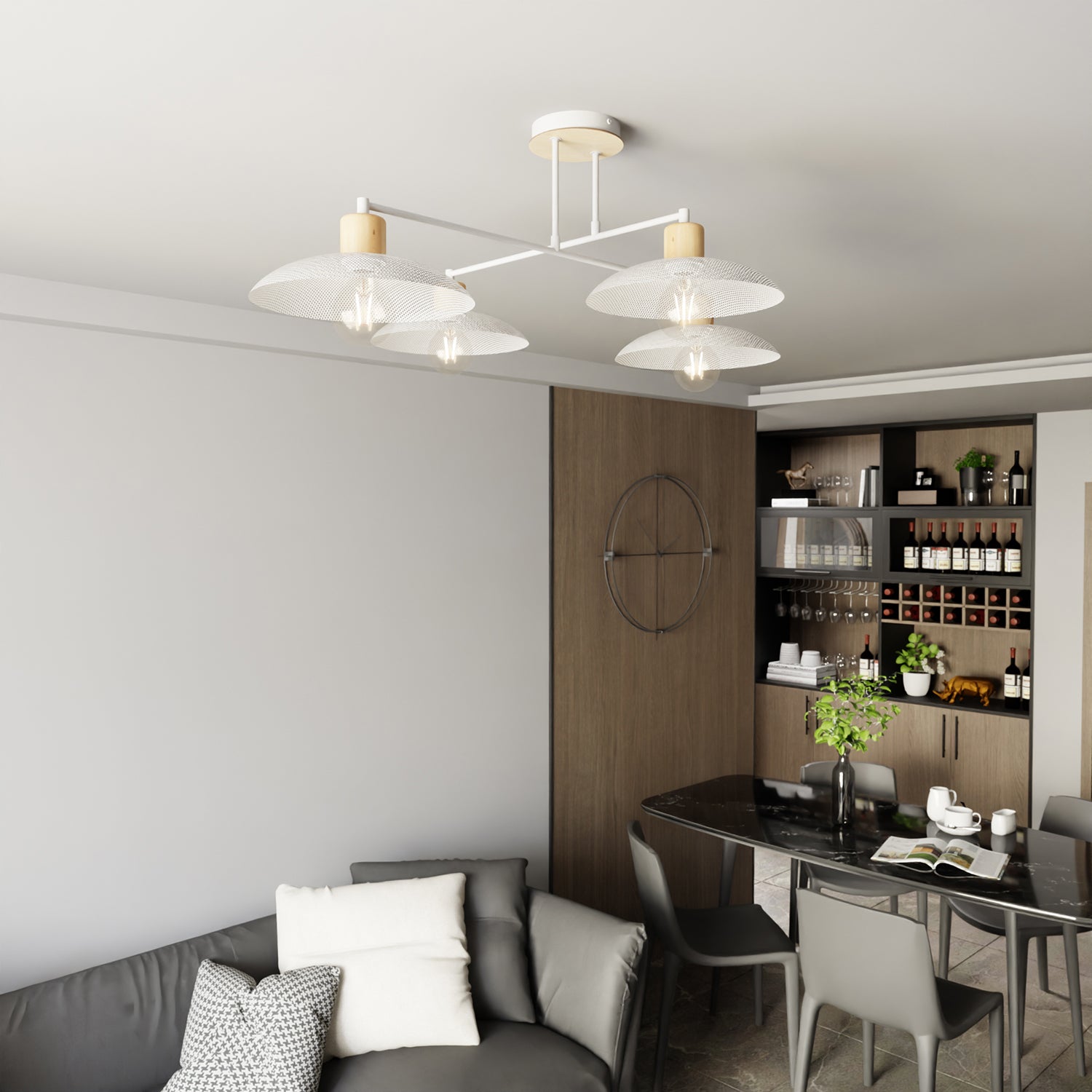 Lampadario Minimal Ishtar Acciaio Bianco 4 Luci E27 Ip20