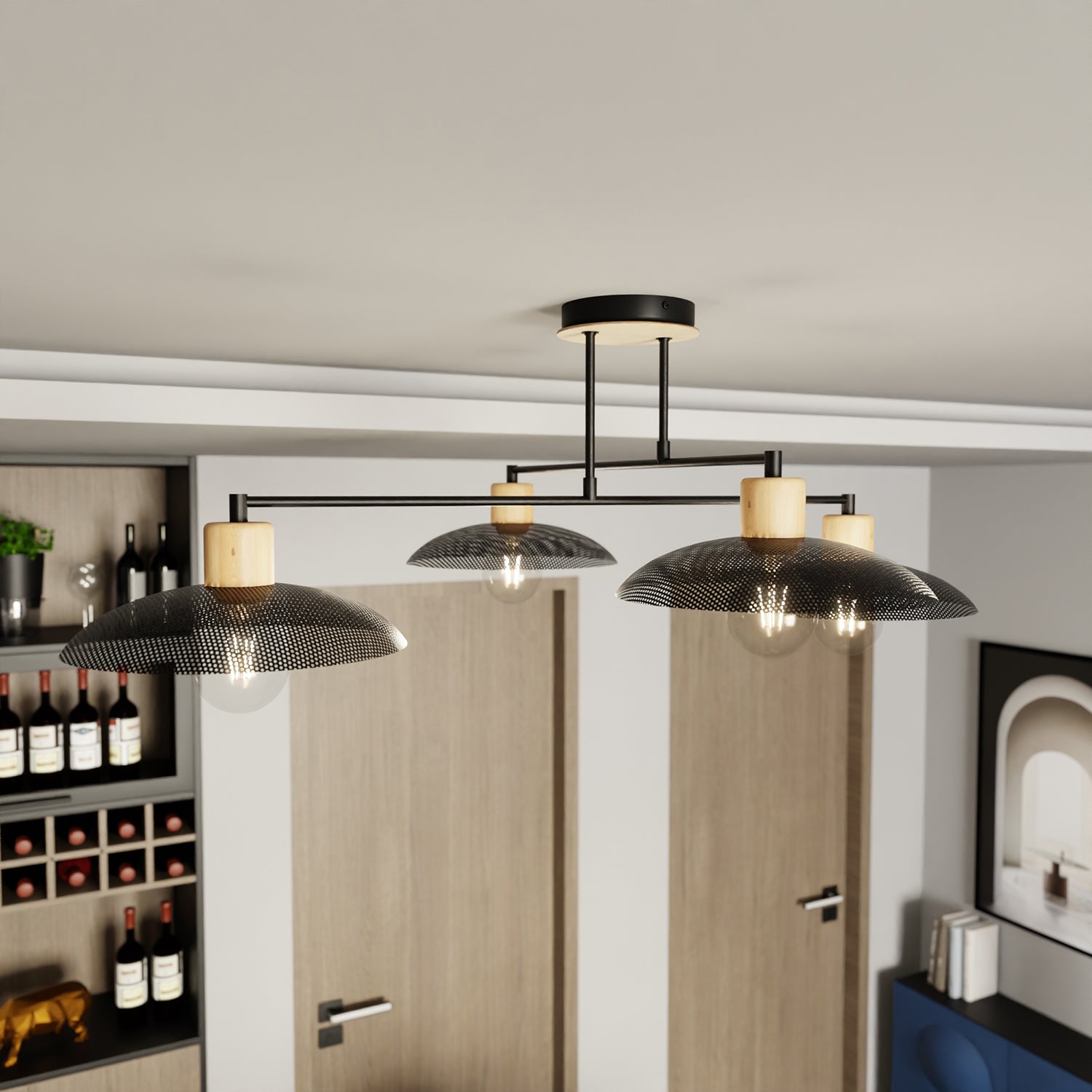 Lampadario Minimal Ishtar Acciaio Nero 4 Luci E27 Ip20