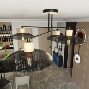 Lampadario Minimal Ishtar Acciaio Nero 4 Luci E27 Ip20