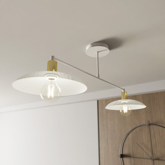 Plafoniera Contemporanea Enki 2 Luci In Acciaio Oro E Bianco