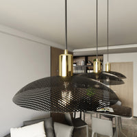 Sospensione Contemporanea Enki 3 Luci In Acciaio Oro E Nero