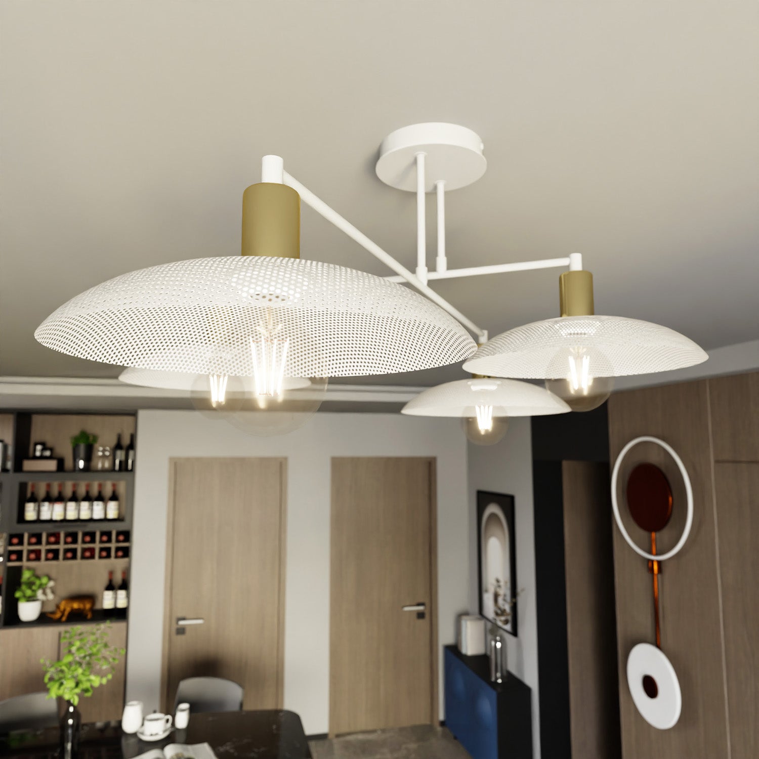 Lampadario Minimal Enki Acciaio Bianco 4 Luci E27 Ip20