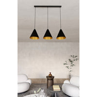 Sospensione Nordica Ninhursag 3 Luci In Acciaio Nero E Oro