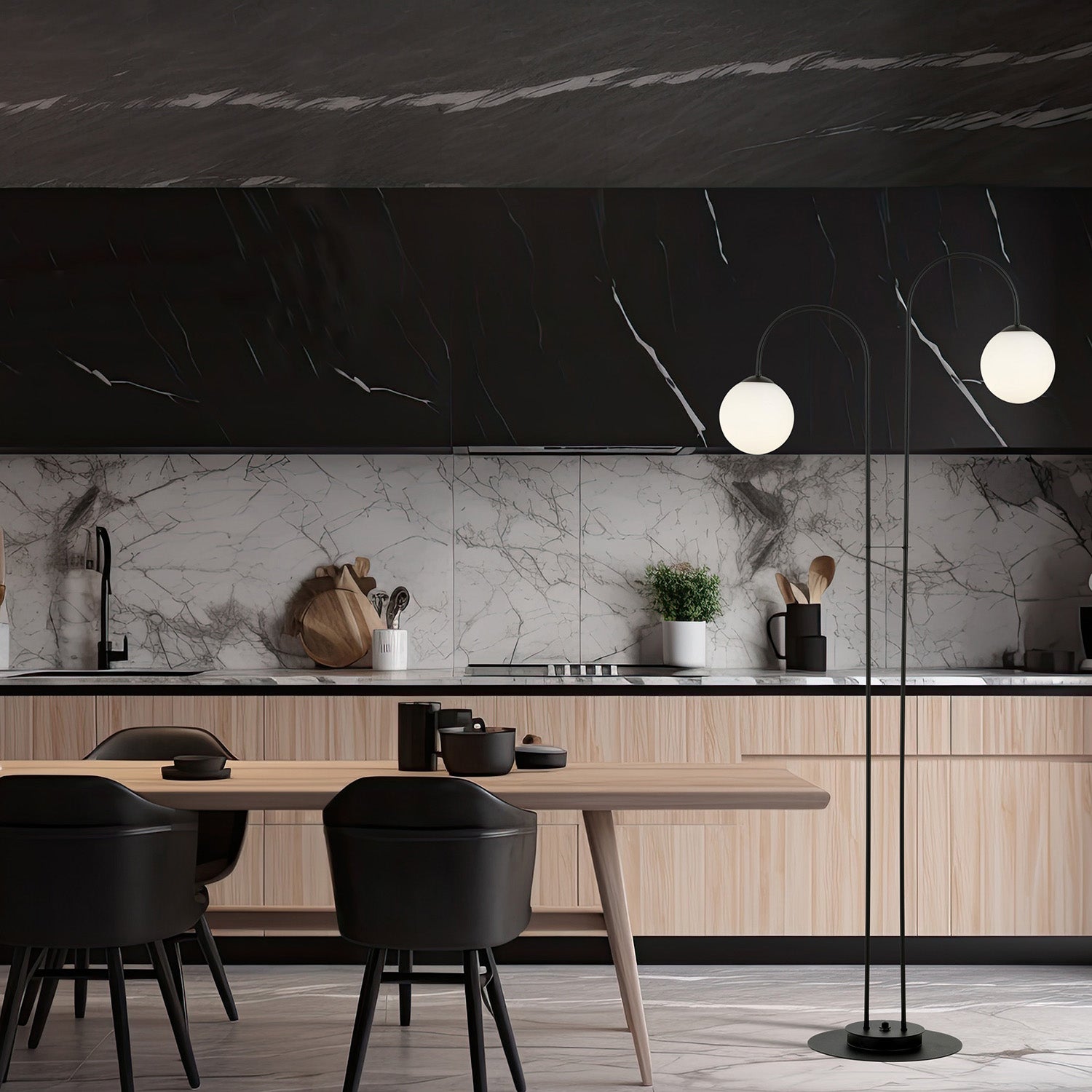 Lampadario Minimal Utu Acciaio Nero 2 Luci E14 Ip20