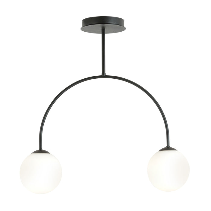 Plafoniera Moderna Utu 2 Luci In Acciaio Nero E Vetro Bianco