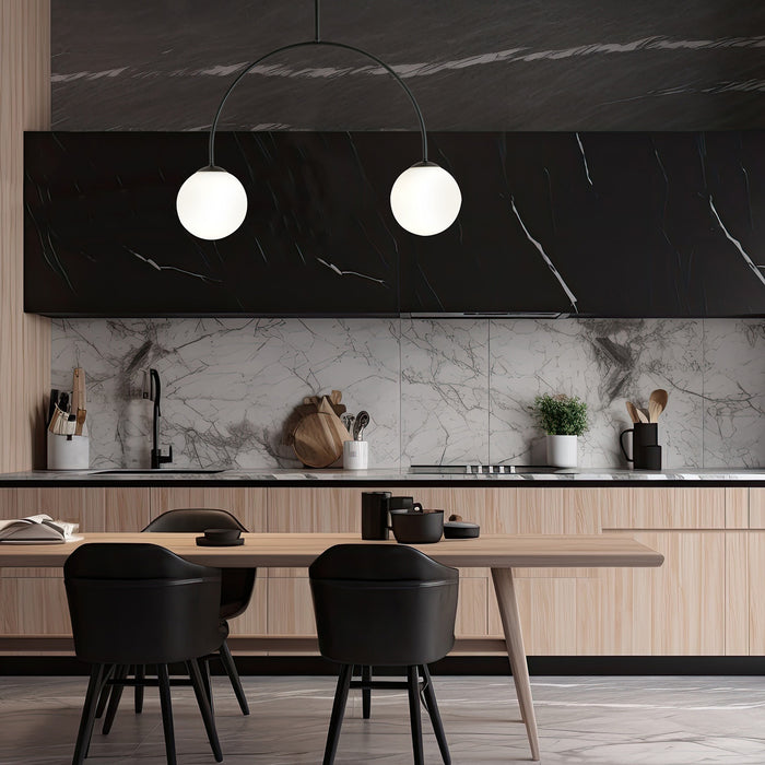 Plafoniera Moderna Utu 2 Luci In Acciaio Nero E Vetro Bianco