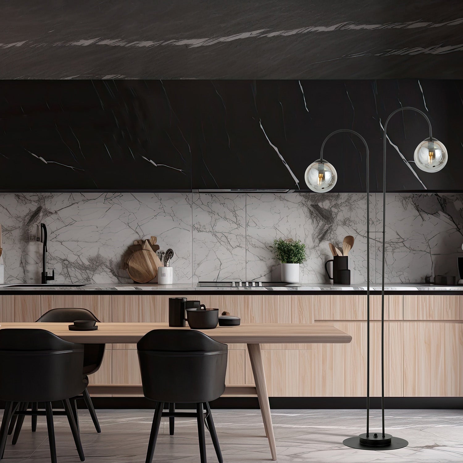 Lampadario Minimal Utu Acciaio Nero Grigio 2 Luci E14 Ip20