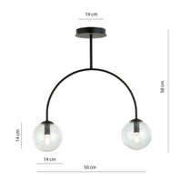 Plafoniera Moderna Utu 2 Luci In Acciaio Nero E Vetro Trasparente