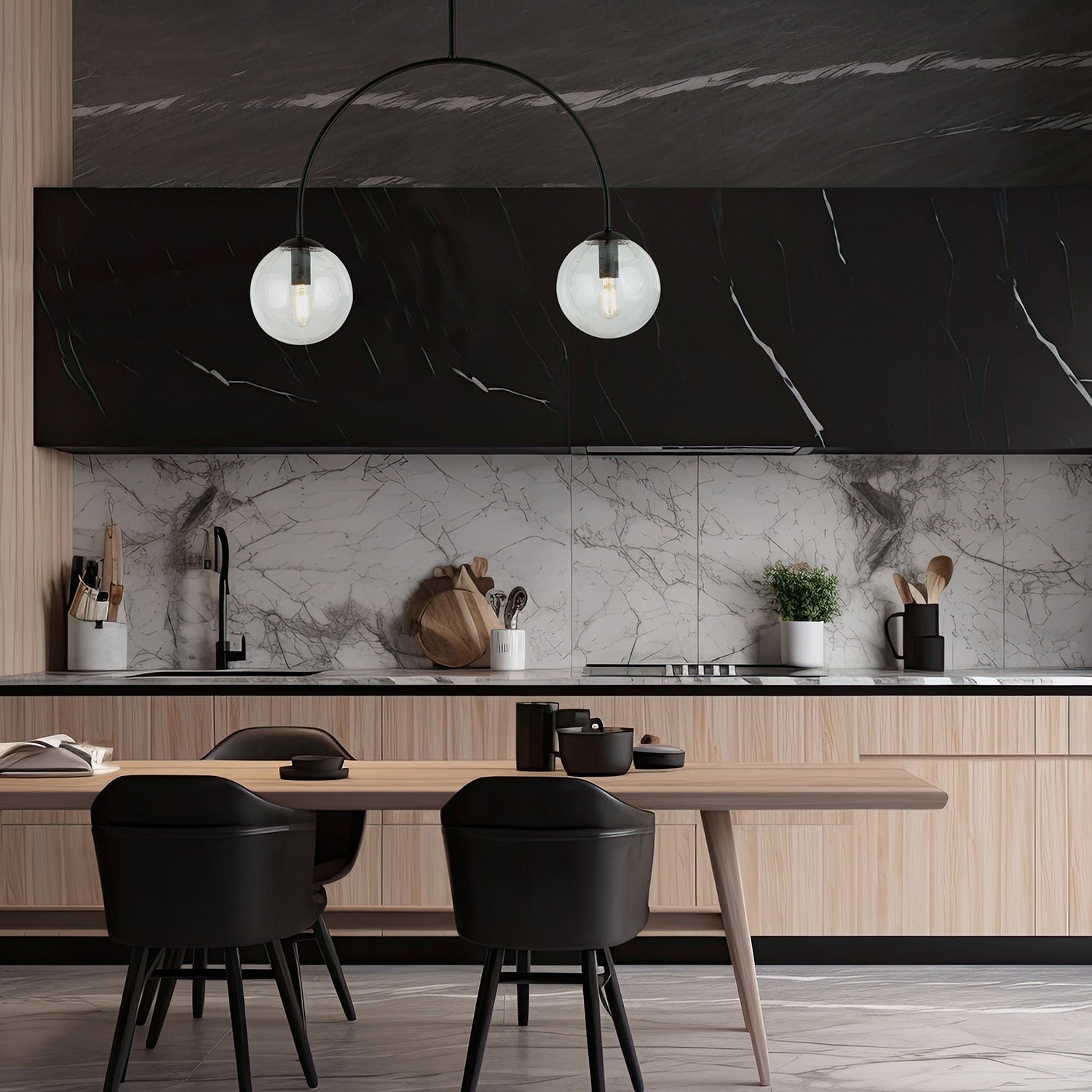 Plafoniera Moderna Utu 2 Luci In Acciaio Nero E Vetro Trasparente