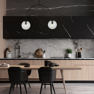 Plafoniera Moderna Utu 2 Luci In Acciaio Nero E Vetro Trasparente