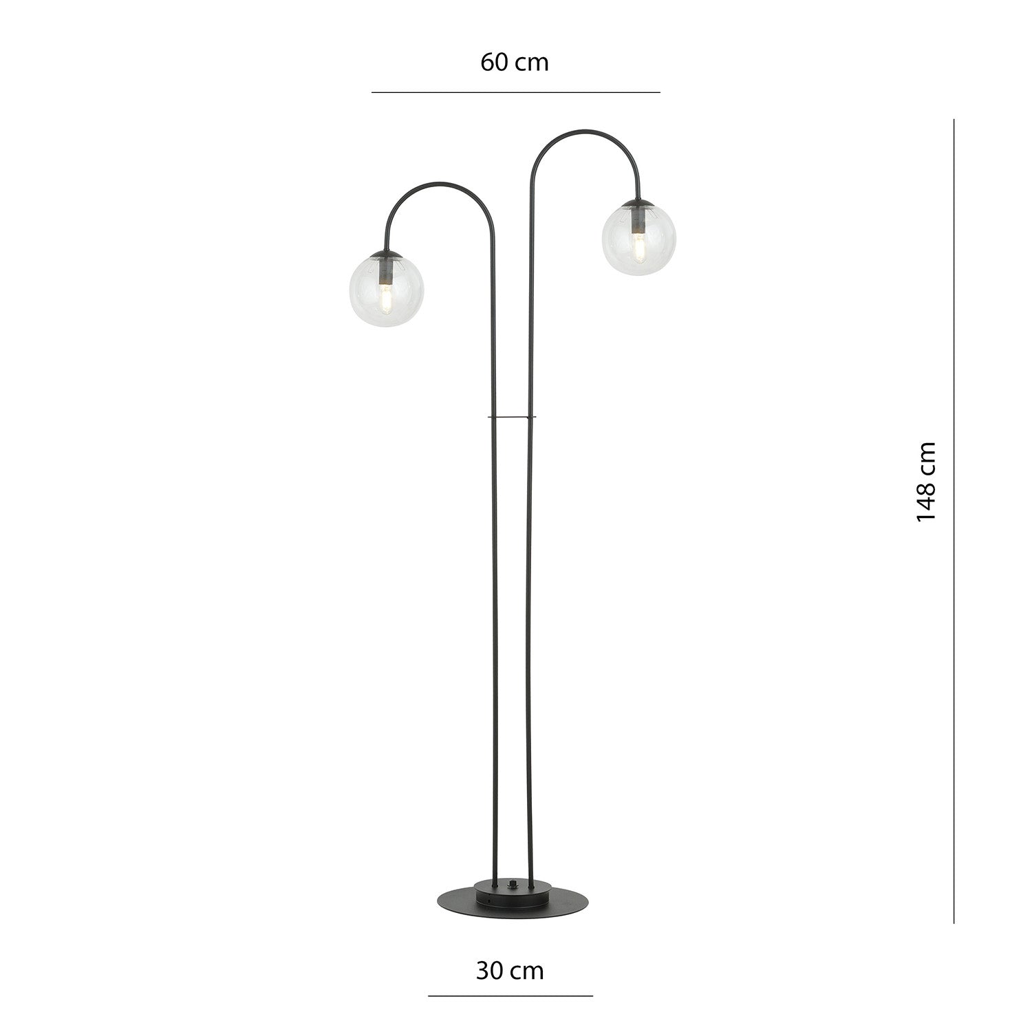 Lampadario Minimal Utu Acciaio Nero Trasparente 2 Luci E14 Ip20