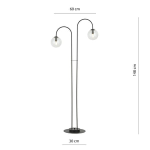 Lampadario Minimal Utu Acciaio Nero Trasparente 2 Luci E14 Ip20
