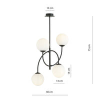 Plafoniera Moderna Utu 4 Luci In Acciaio Nero E Vetro Bianco