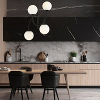 Plafoniera Moderna Utu 4 Luci In Acciaio Nero E Vetro Bianco