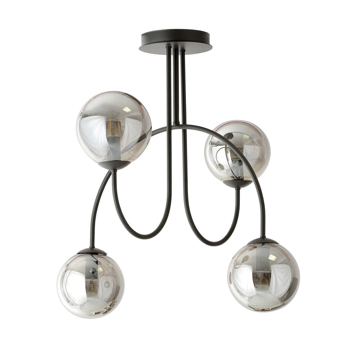 Plafoniera Moderna Utu 4 Luci In Acciaio Nero E Vetro Fumè 50 Cm